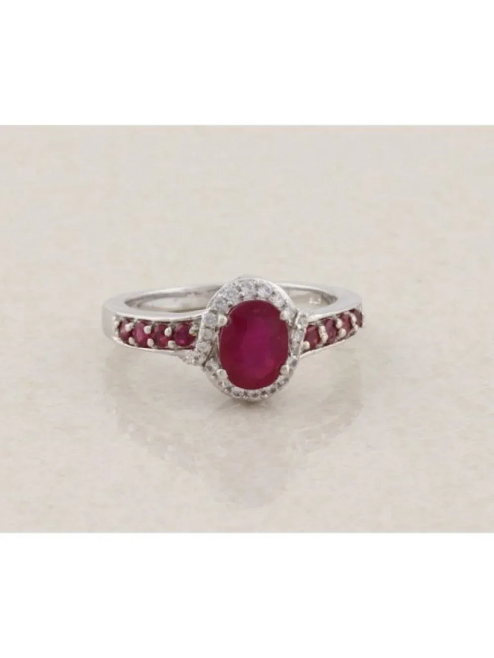 Sterling Silver Ruby and White Zircon Ring Size 9